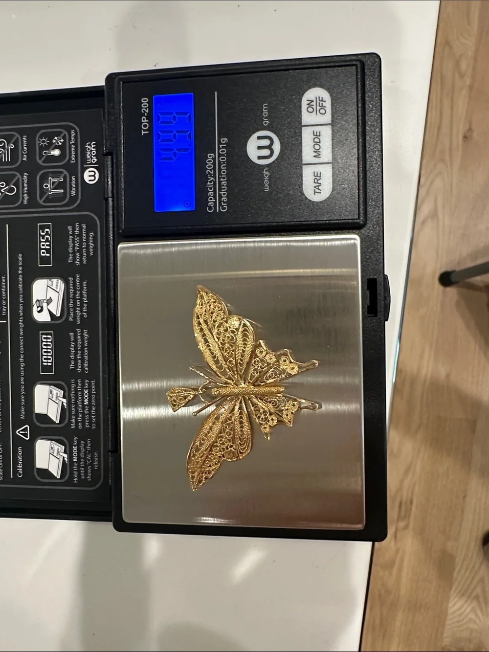 100 % Gold Filigree Butterfly Brooch - Intricate Detail from Greece